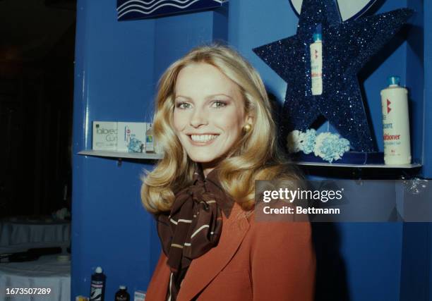 American actress Cheryl Ladd promoting hair products in New York, October 20th 1977.