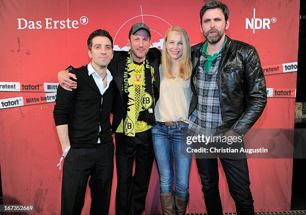 Oezguer Yildrim , Wotan Wilke Moehring, Petra Schmidt-Schaller and Sebastian Schipper attend preview of Tatort "Feuerteufel" at Passage cinema on...