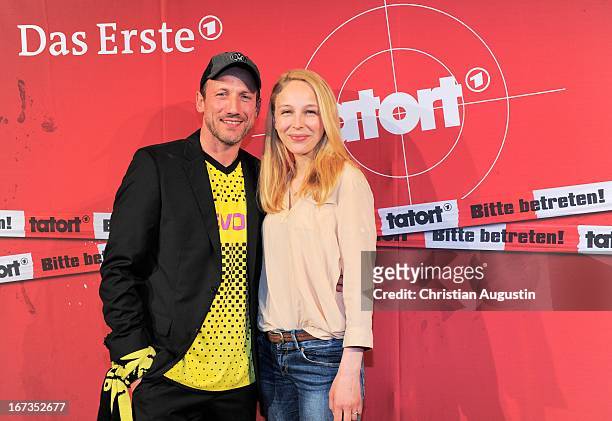 Wotan Wilke Moehring and Petra Schmidt-Schaller attend preview of Tatort "Feuerteufel" at Passage cinema on April 24, 2013 in Hamburg, Germany.