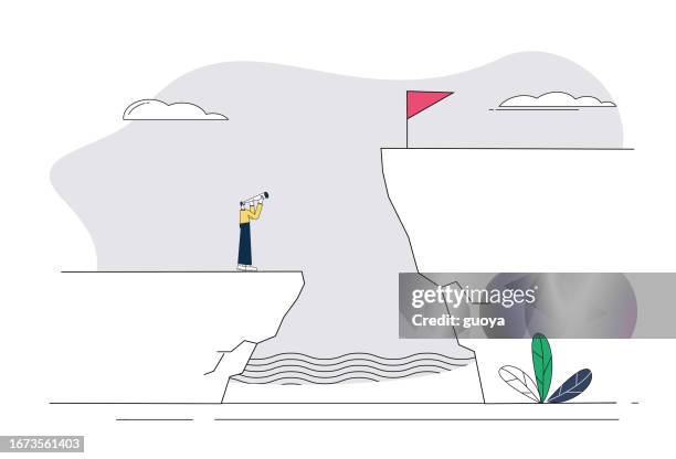 business man using telescope to view target. - man thinking outside stock illustrations