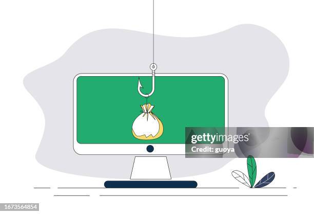 fishhook, computer, money bag. - laptop screen outside stock illustrations