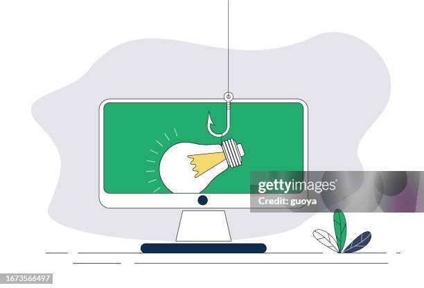 phishing, computers, fish hooks, light bulbs. - fish hook stock illustrations