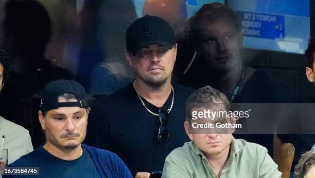 Leonardo DiCaprio is seen at the Men's final match between Novak Djokovic and Danill Medvedev at the 2023 US Open Tennis Championships on September...