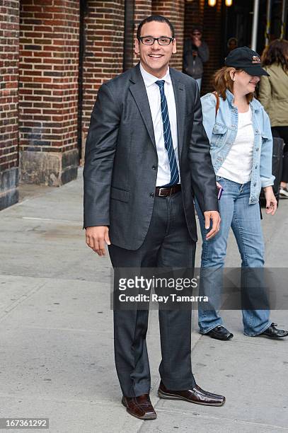 Personality A.J. Clemente leaves the "Late Show With David Letterman" taping at the Ed Sullivan Theater on April 24, 2013 in New York City.