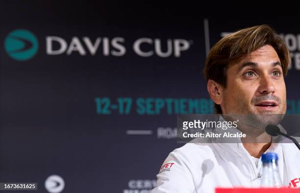 David Ferrer, Captain of Spain attends the press conference prior to the 2023 Davis Cup Finals Group Stage at Pabellon Fuente De San Luis on...