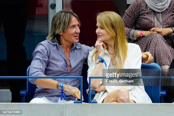 Keith Urban and Nicole Kidman are seen at the Men's final match between Novak Djokovic vs. Danill Medvedev at the 2023 US Open Tennis Championships...