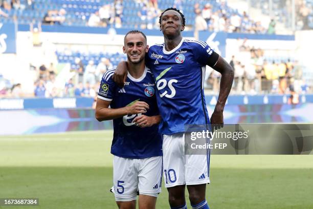 Lucas PERRIN - 10 Emmanuel Esseh EMEGHA during the Ligue 1 Uber Eats match between Racing Club de Strasbourg Alsace and Montpellier Herault Sport...