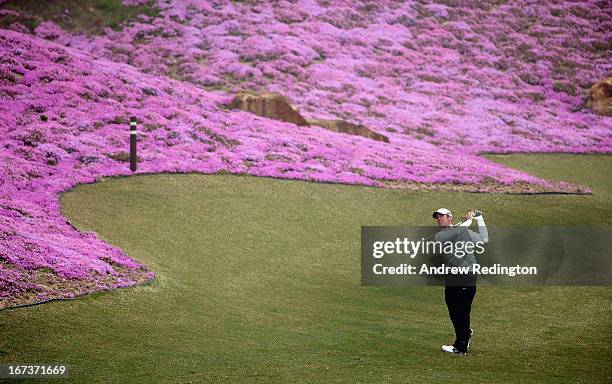 Paul Casey of England in action during the first round of the Ballantine's Championship at Blackstone Golf Club on April 25, 2013 in Icheon, South...