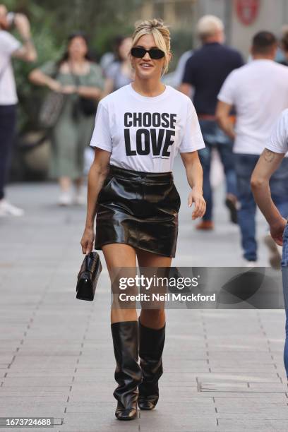 Ashley Roberts leaving Heart Breakfast Radio Studios on September 11, 2023 in London, England.