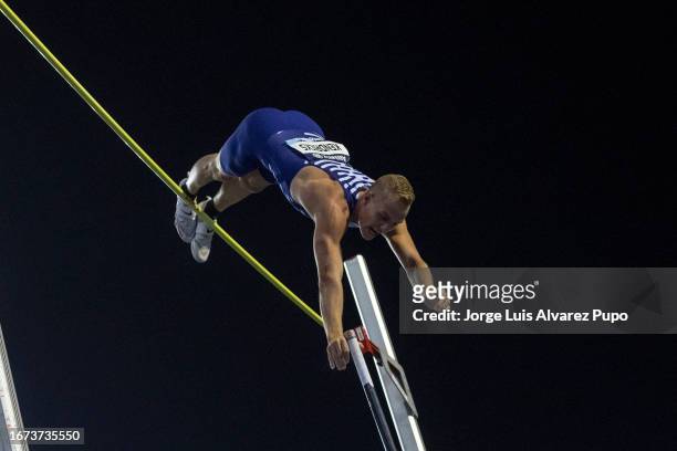 Sam Kendricks of The United States competes in the Pole Vault men during the AG Memorial Van Damme Diamond League meeting at King Baudouin Stadium on...