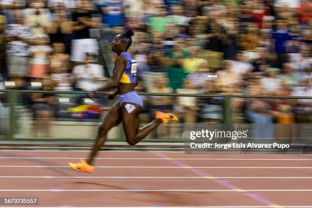 Shericka Jackson of Jamaica competes in the Women's 200m during the AG Memorial Van Damme Diamond League meeting at King Baudouin Stadium on...