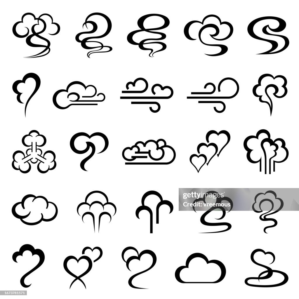 Iconos de humo, vapor y nubes