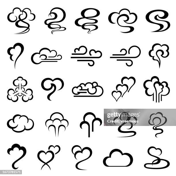 smoke, vapor and clouds icons - unpleasant smell stock illustrations