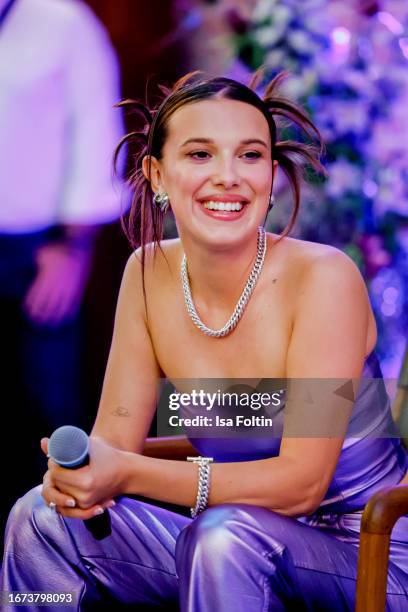 Actress and influencer Millie Bobby Brown during her Meet And Great on September 9, 2023 in Berlin, Germany.