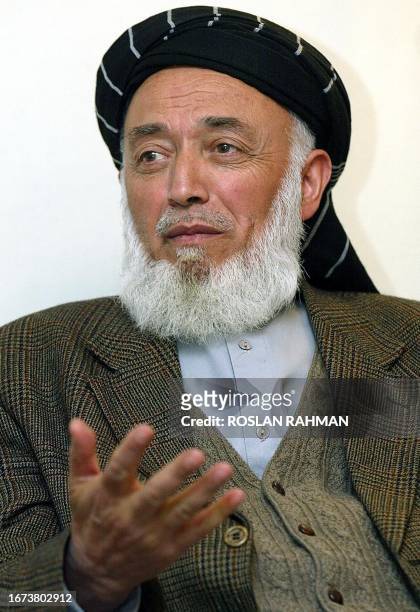 Former Afghan president Rabbani speaks to AFP journalist during an interview in Kabul, 31 March 2002. Rabbani was president from 1992 until late 2001...