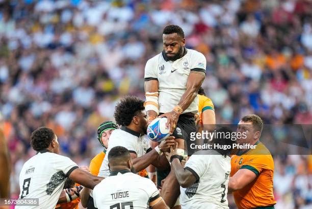 Lekima TAGITAGIVALU of Fidji during the Rugby World Cup 2023 match between Australia and Fiji at Stade Geoffroy-Guichard on September 17, 2023 in...