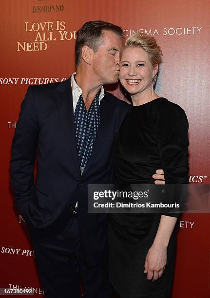 Pierce Brosnan and Trine Dyrholm attend The Cinema Society & Disaronno screening of Sony Pictures Classics' "Love Is All You Need" at Landmark...