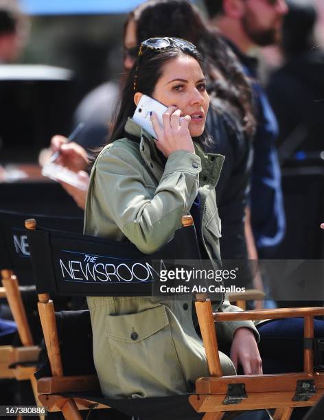 Olivia Munn is seen on the set of "The Newsroom" on April 24, 2013 in New York City.