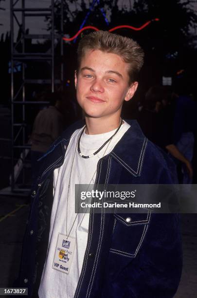 American actor Leonardo DiCaprio attends an event, circa 1992.