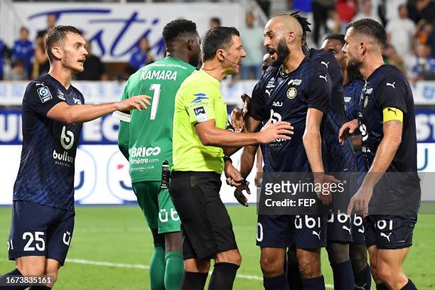 Jean RUIZ - 10 Khalid BOUTAIB - 17 Antoine BATISSE - Nicolas RAINVILLE during the Ligue 2 BKT match between Association de la Jeunesse Auxerroise and...