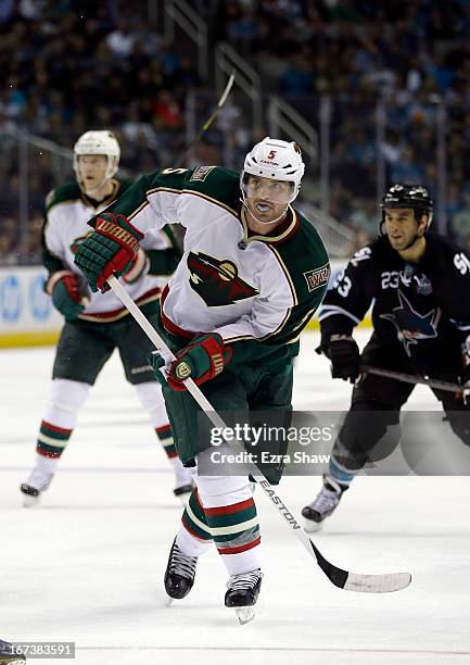 Brett Clark of the Minnesota Wild in action against the San Jose Sharks at HP Pavilion on April 18, 2013 in San Jose, California.