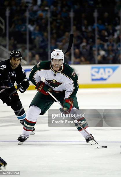 Brett Clark of the Minnesota Wild in action against the San Jose Sharks at HP Pavilion on April 18, 2013 in San Jose, California.