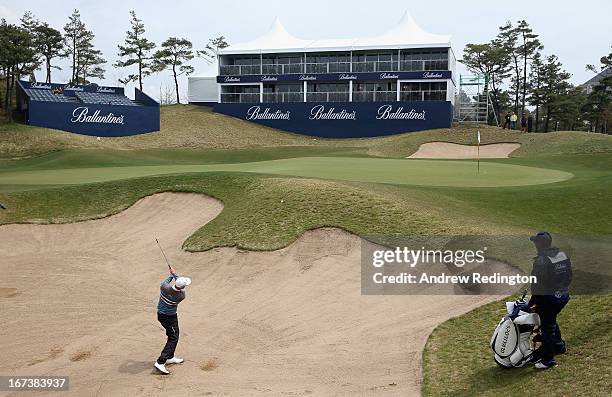 Mikko Ilonen of Finland in action during the first round of the Ballantine's Championship at Blackstone Golf Club on April 25, 2013 in Icheon, South...