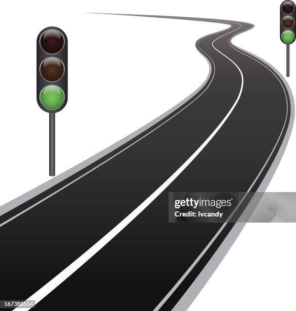 curved road and traffic lights - empty running track stock illustrations