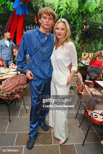 Jordan Barrett and Kate Moss celebrate the first anniversary of Cosmoss with a wellness morning at Annabel's on September 18, 2023 in London, England.