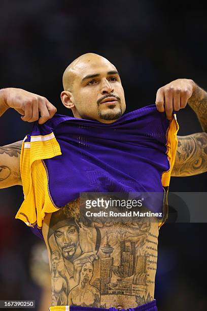 Robert Sacre of the Los Angeles Lakers during Game Two of the Western Conference Quarterfinals of the 2013 NBA Playoffs at AT&T Center on April 24,...