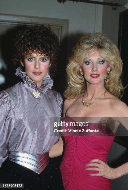 Pam Dawber and Morgan Fairchild pose backstage at the "Night of 100 Stars" held at the Radio City Music Hall in New York City, New York, United...