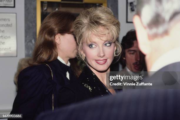 Morgan Fairchild attends an event, United States, circa 1980s.