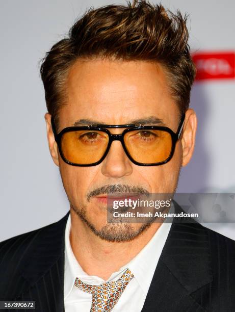 Actor Robert Downey Jr. Attends the premiere of Walt Disney Pictures' 'Iron Man 3' at the El Capitan Theatre on April 24, 2013 in Hollywood,...