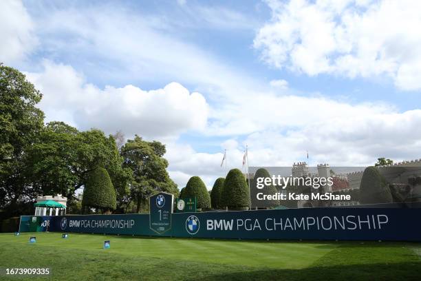 General view of the 1st tee and clubhouse prior to the BMW PGA Championship at Wentworth Golf Club on September 11, 2023 in Virginia Water, England.