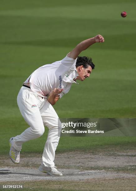 Chris Wright of Leicestershire bowls during the LV= Insurance County Championship Division 2 match between Sussex and Leicestershire at The 1st...