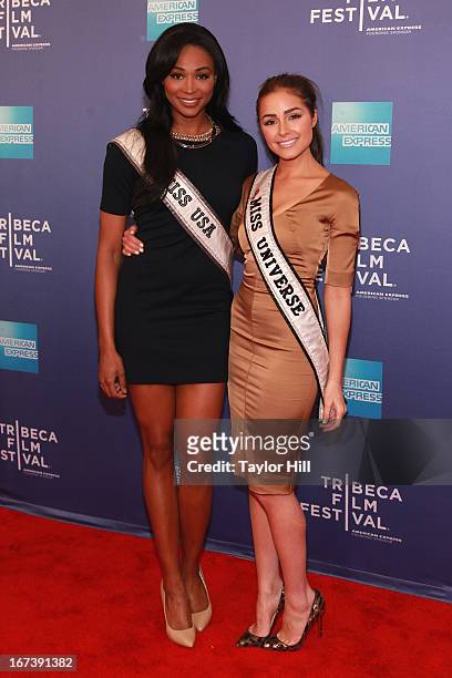 Miss USA Nana Meriwether and Miss Universe Olivia Culpo attend the screening of "Battle of amfAR" & Beyond The Screens: The Artist's Angle during the...