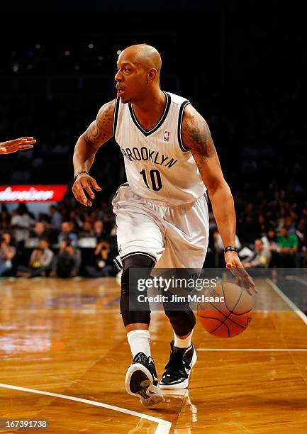 Keith Bogans of the Brooklyn Nets in action against the New Orleans Hornets at Barclays Center on March 12, 2013 in the Brooklyn borough of New York...