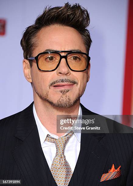 Robert Downey Jr. Arrives at the "Iron Man 3" - Los Angeles Premiere at the El Capitan Theatre on April 24, 2013 in Hollywood, California.