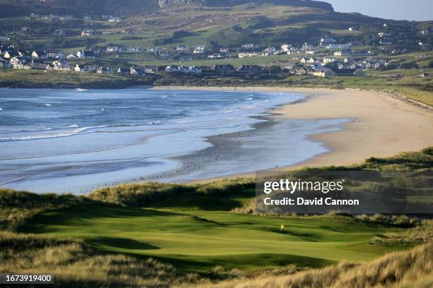 View from behind the green of the 214 yards par 3, fifth hole ' Monk's Bay' at St Patrick's Links designed by the American golf course architect Tom...