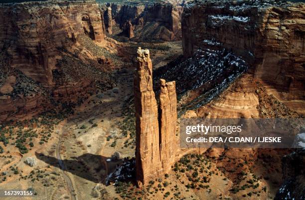 The rocky monolith of Spider Rock, Canyon De Chelly National Monument, Arizona, United States.