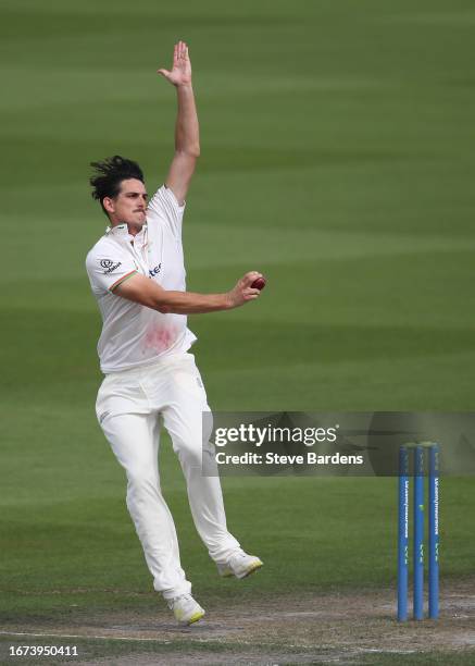 Chris Wright of Leicestershire bowls during the LV= Insurance County Championship Division 2 match between Sussex and Leicestershire at The 1st...