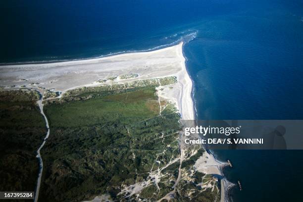 Stretch of sandy coast near Lokken, North Jutland, Denmark. Aerial view.