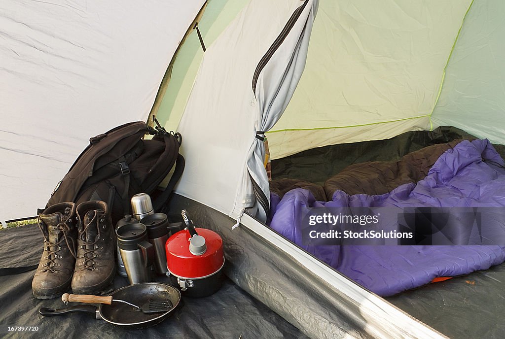 Dome tent camping interior