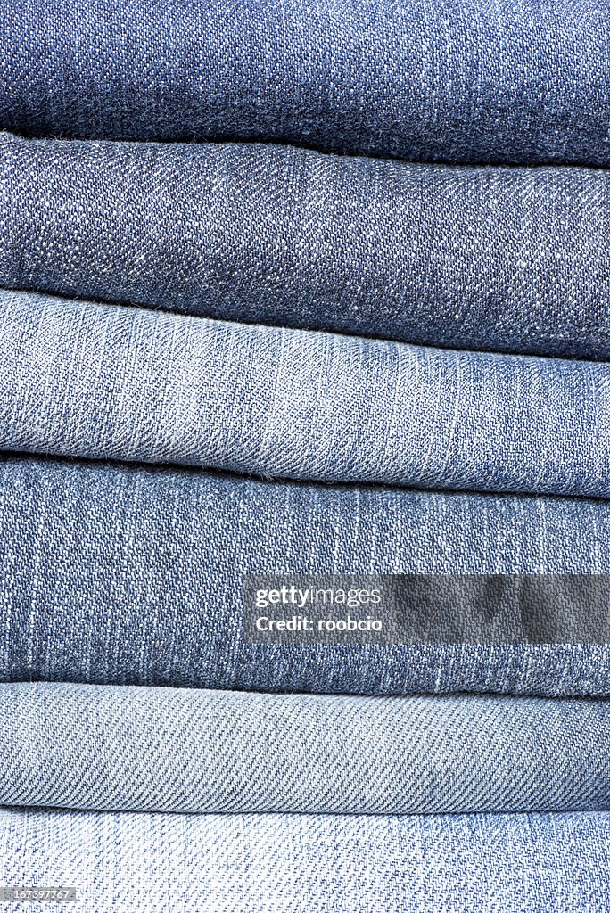 Close up of jeans's pile.