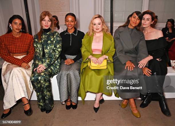 Bettina Looney, Ivy Getty, Shalom Brune-Franklin, Nicola Coughlan, Zawe Ashton and Erin O'Connor attend the Emilia Wickstead show during London...