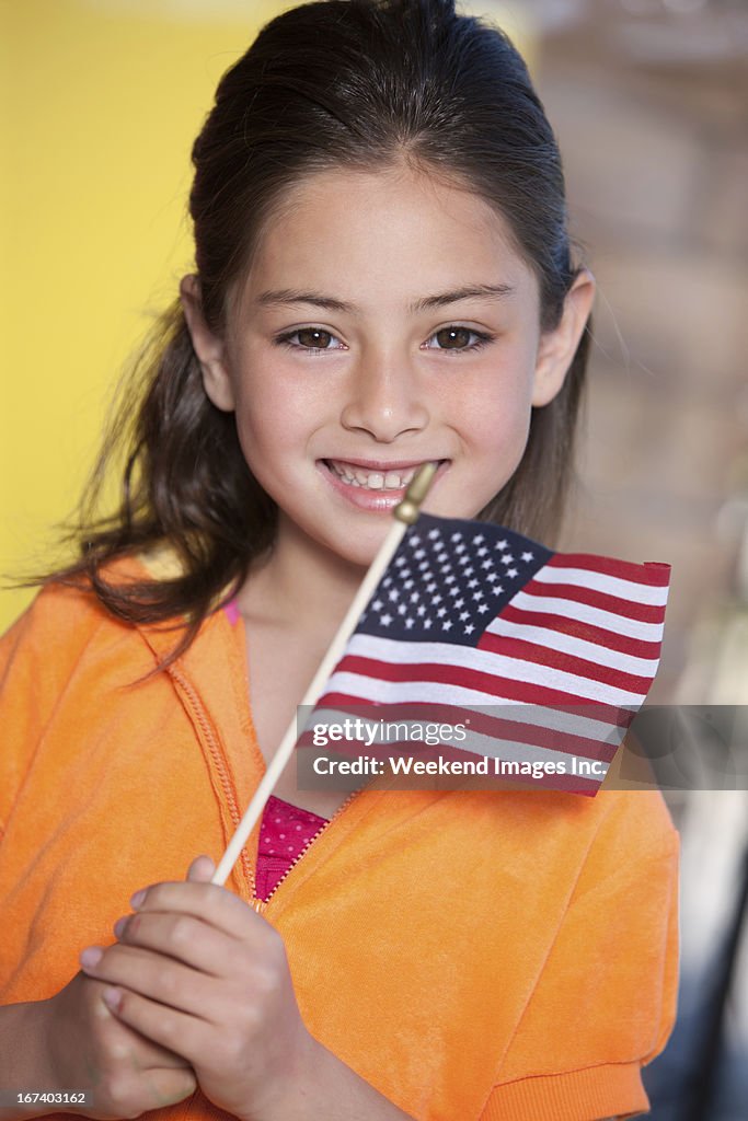 Happy girl with American Flag