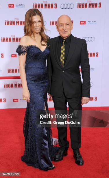 Actor Sir Ben Kingsley and wife Daniela Lavender arrive at the Los Angeles premiere of "Iron Man 3" at the El Capitan Theatre on April 24, 2013 in...