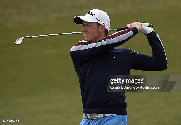 Kieran Pratt of Australia in action during the first round of the Ballantine's Championship at Blackstone Golf Club on April 25, 2013 in Icheon,...