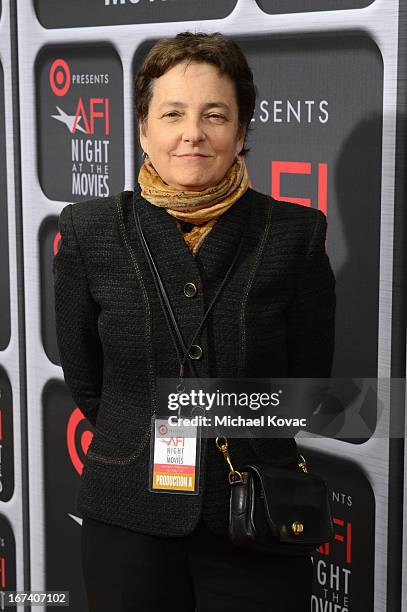 Nancy Harris, COO of AFI, arrives on the red carpet for Target Presents AFI's Night at the Movies at ArcLight Cinemas on April 24, 2013 in Hollywood,...