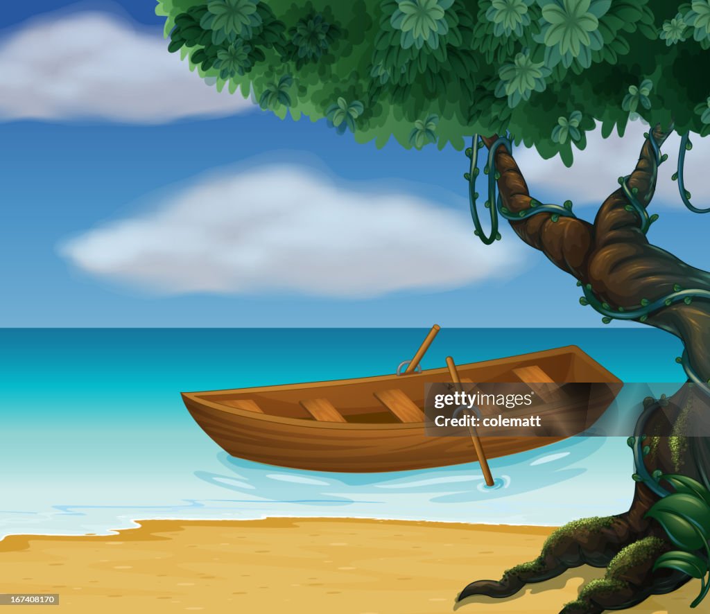 Wooden boat in the sea